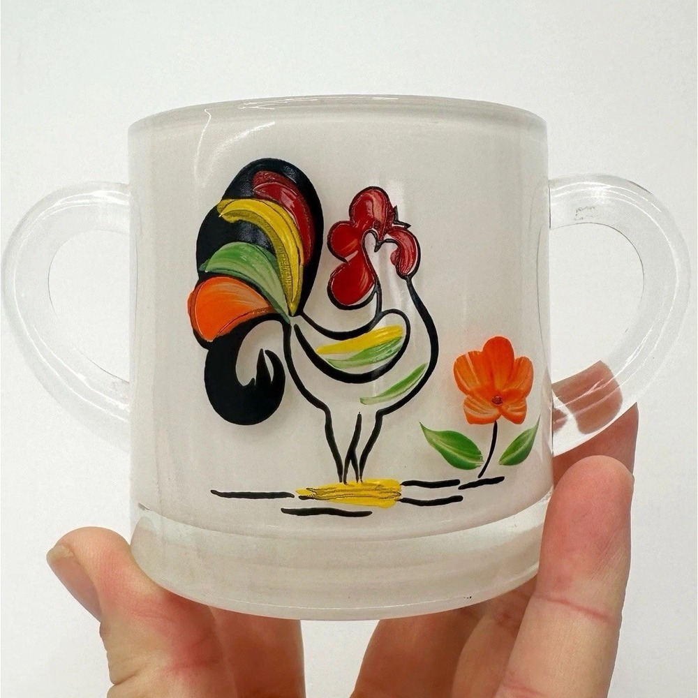 Vintage Bartlett Collins Rooster Handpainted Glass Sugar Bowl Only 1950's